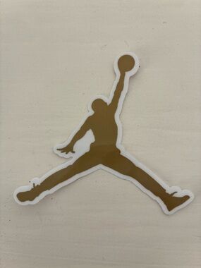 Authentic Nike “Air Jordan” Gold Jumpman Vinyl sticker with White Outline. New.